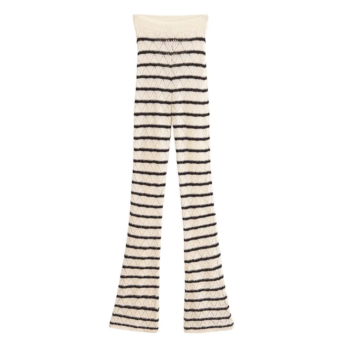 Striped Crochet Long Sleeve Top and Pants Set