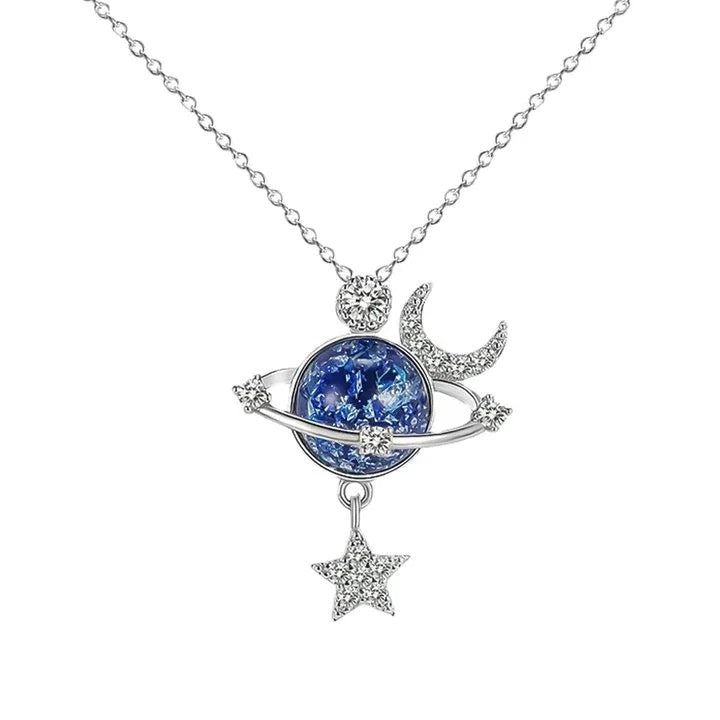 Starry Sky Galaxy Moon Diamond Star Pendant Necklace