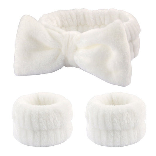 Soft Stretchy Bow Headband with Waterproof Wrist Strap Set for Face Washing