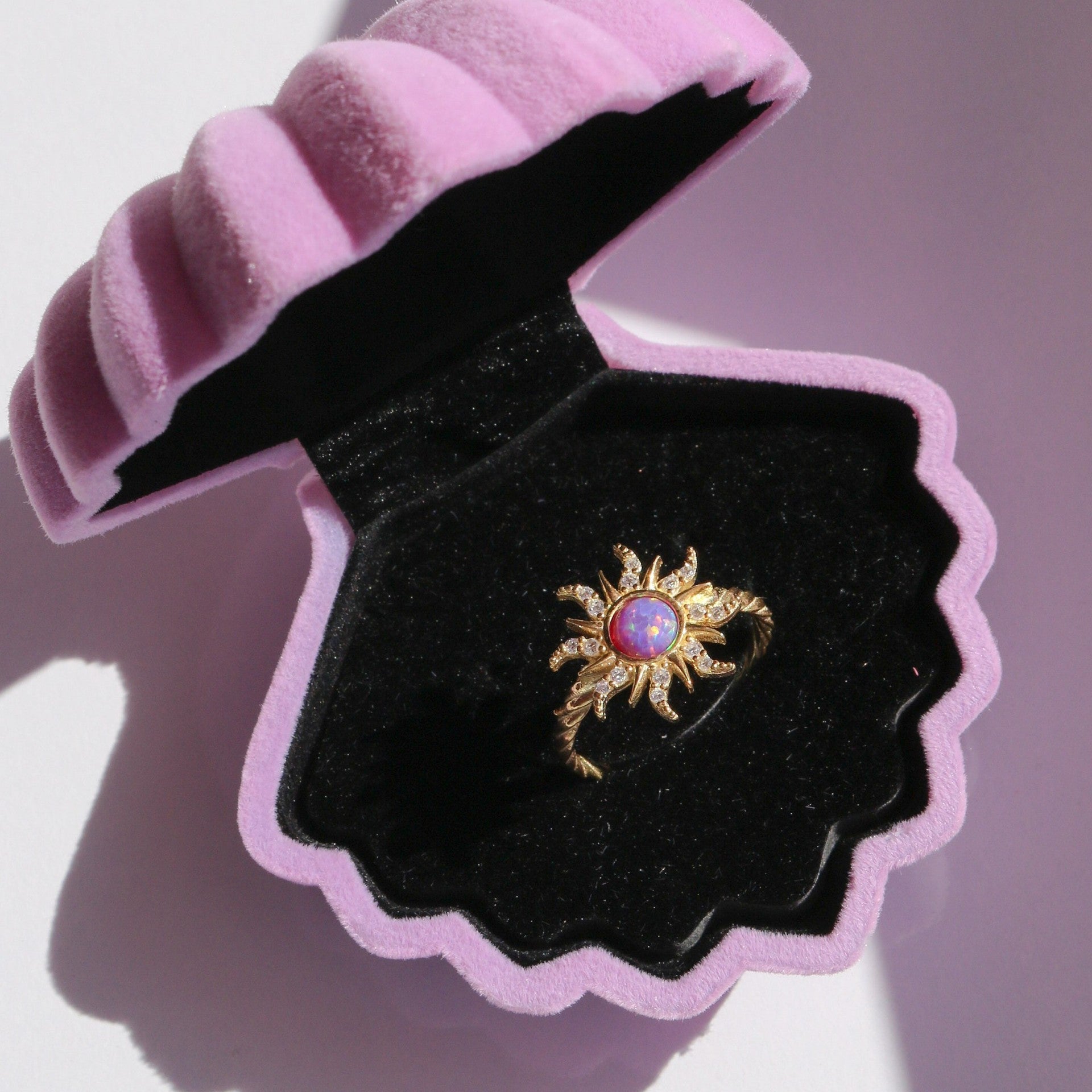 Solar Sun Purple Iridescent Stone Ring, Beautiful Galaxy Twisted Ring with Diamonds