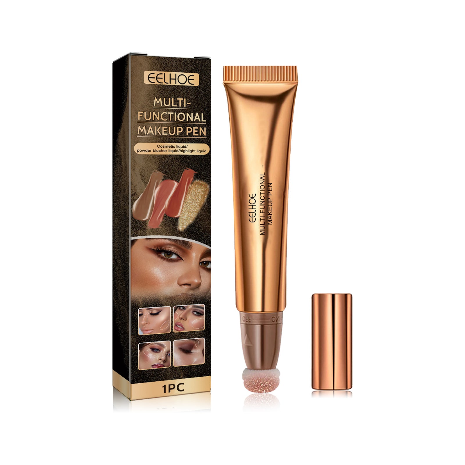 Multifunctional Face Makeup Sponge Pen, Highlighting Blush Bronzer Natural Liquid Contour Blending Stick