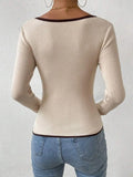 Vertical Stripe Trim Slim Knitted Top Long Sleeves