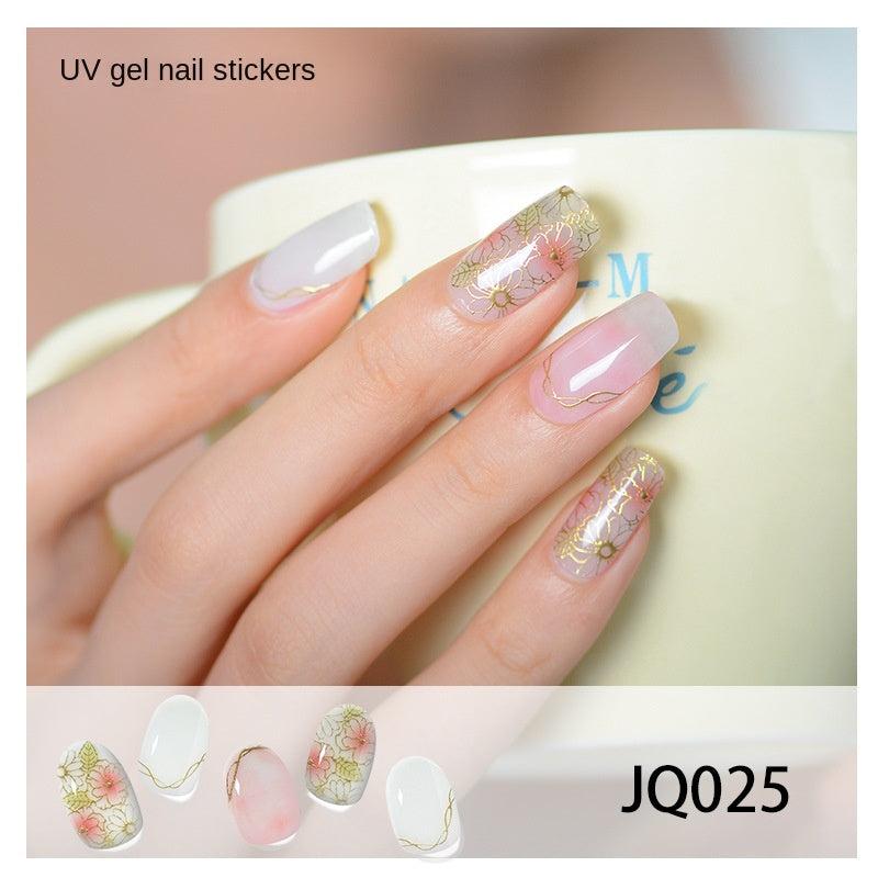Gel Nail Art Patches Semi-Cured UV Light Nail Stickers Waterproof 16 Patch Sets with Many Designs Halloween Christmas Nail Art