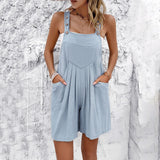 Casual Button Shoulder Strap Short Jumpsuit