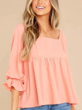 Simple Mid Sleeved Flowy Ruffles Square Neck Top