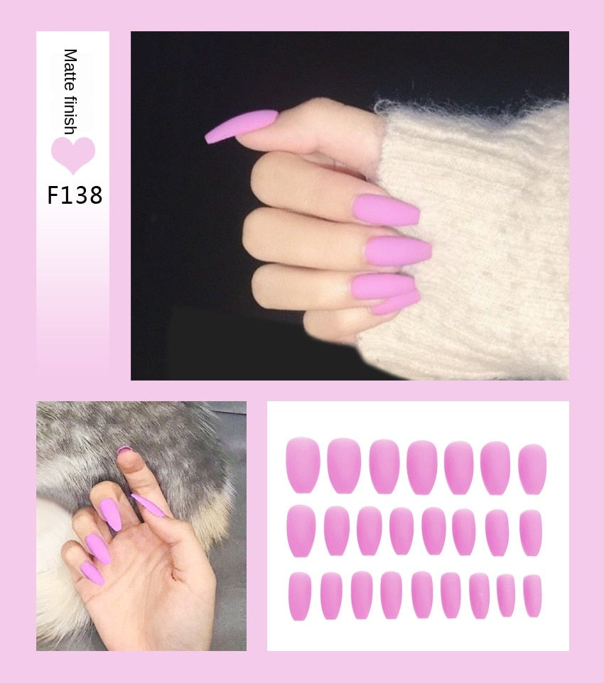 Fake Nails Set Stiletto Coffin Tips Press on Long False Nails with Glue 24 Beautiful Colors