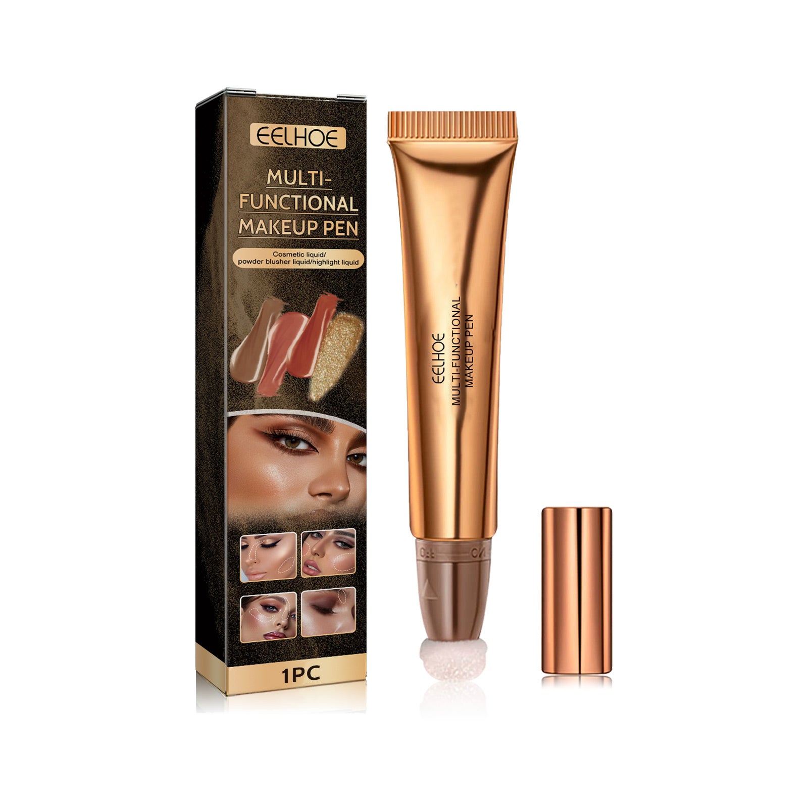 Multifunctional Face Makeup Sponge Pen, Highlighting Blush Bronzer Natural Liquid Contour Blending Stick