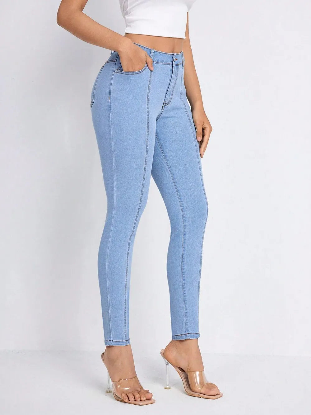 Skinny Stripe Jeans with Pockets