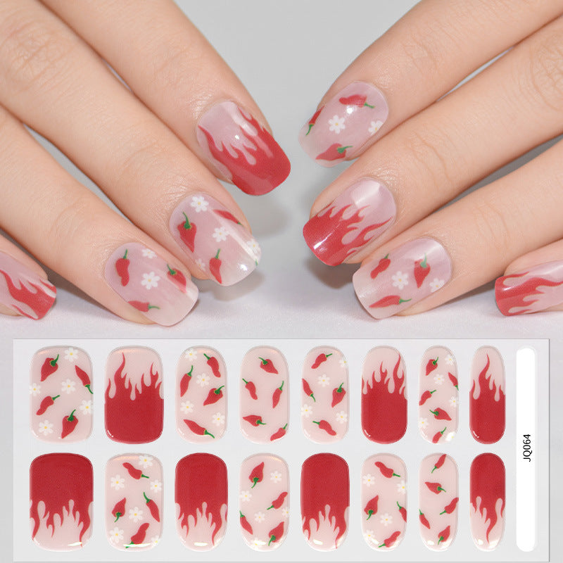 Gel Nail Art Patches Semi-Cured UV Light Nail Stickers Waterproof 16 Patch Sets with Many Designs Halloween Christmas Nail Art