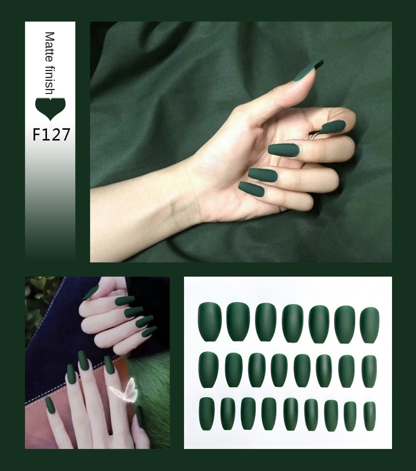 Fake Nails Set Stiletto Coffin Tips Press on Long False Nails with Glue 24 Beautiful Colors