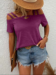 Strap Off-Shoulder Short Sleeve T-Shirt
