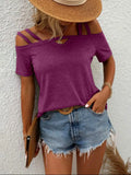 Strap Off-Shoulder Short Sleeve T-Shirt
