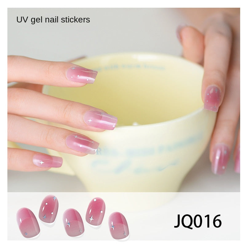 Gel Nail Art Patches Semi-Cured UV Light Nail Stickers Waterproof 16 Patch Sets with Many Designs Halloween Christmas Nail Art