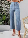 High Waist Cropped Wide Leg Jeans with Pockets
