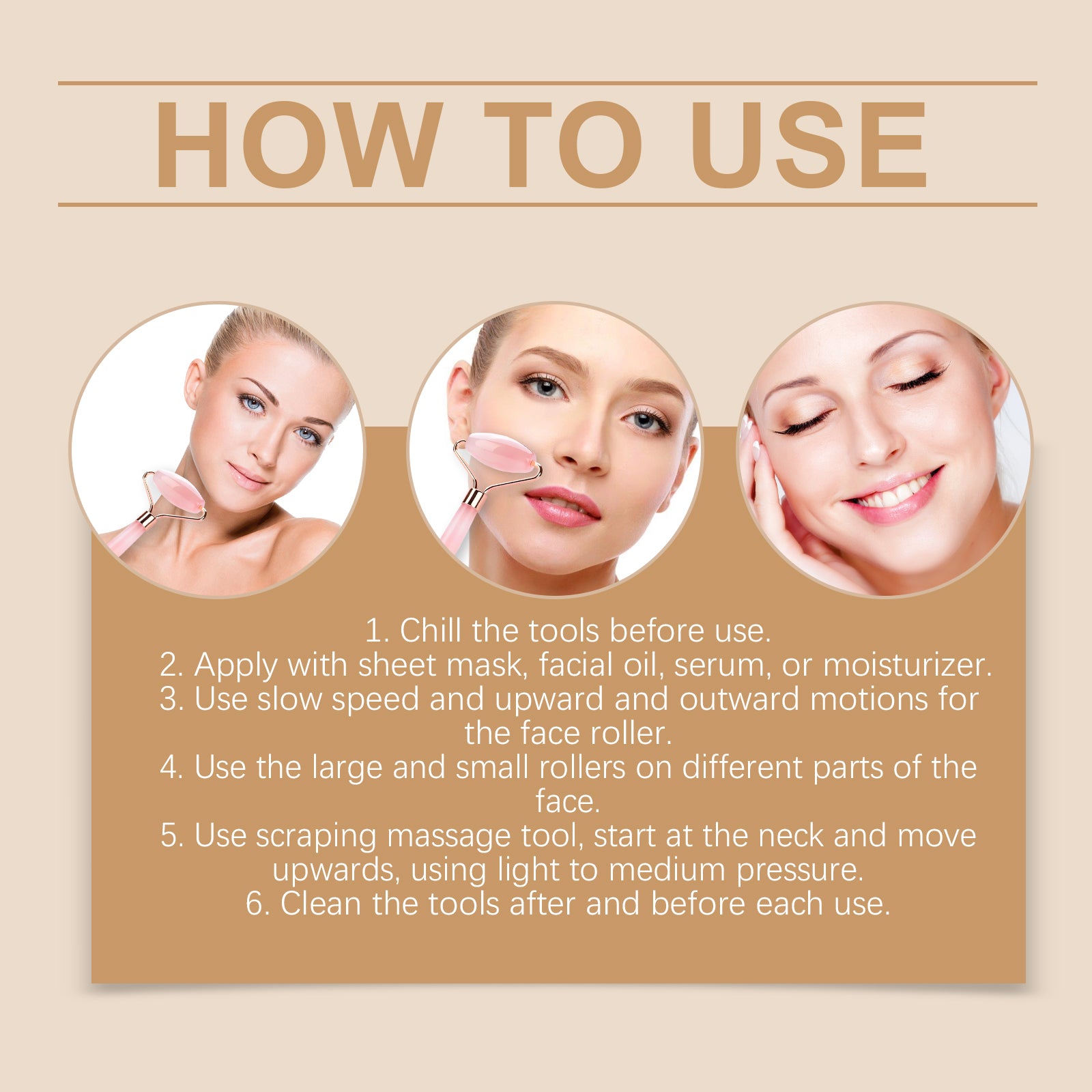 Rose Quartz Stone Roller Massager Set Soothing Massage Skin Facial Firming Skin Care Massager
