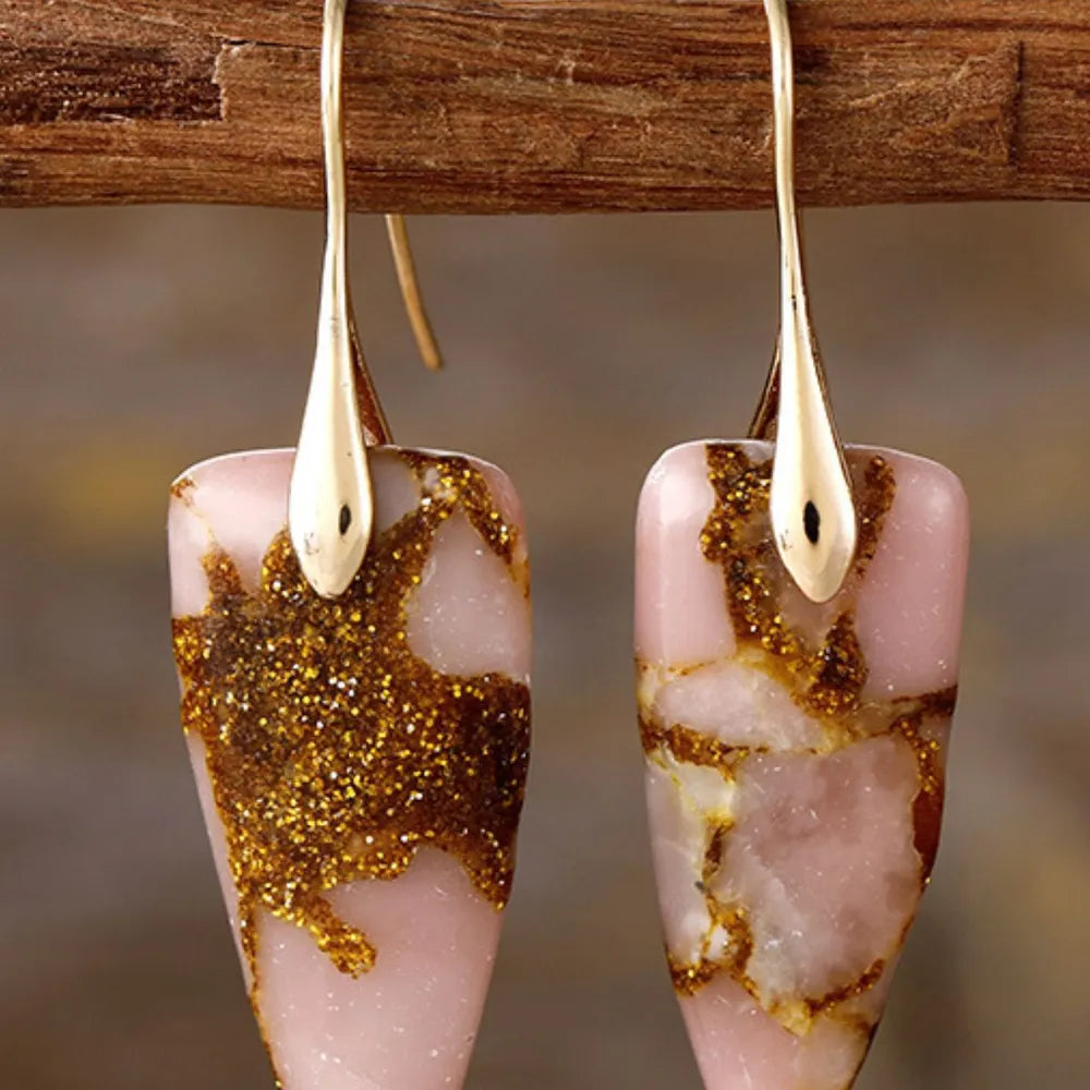 Natural Stone & Gold Shimmer Geometric Shape Earrings