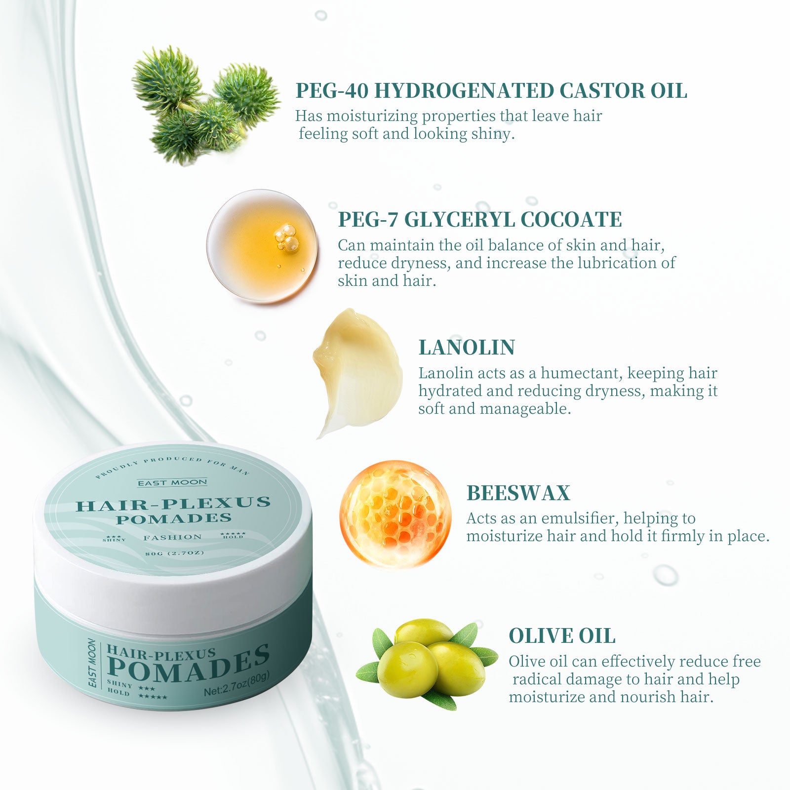 Hair-Plexus Pomades Anti-Frizz Hair Care for Men and Women Moisturizing Shine Styling Gel Natural Volume
