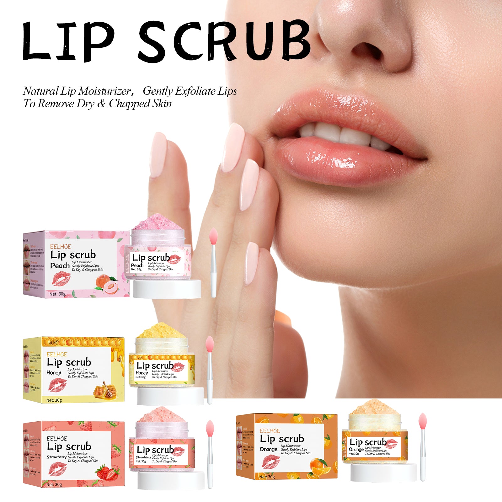 Strawberry Lip Scrub, Moisturize Lips, Prevent Dry Cracked Skin