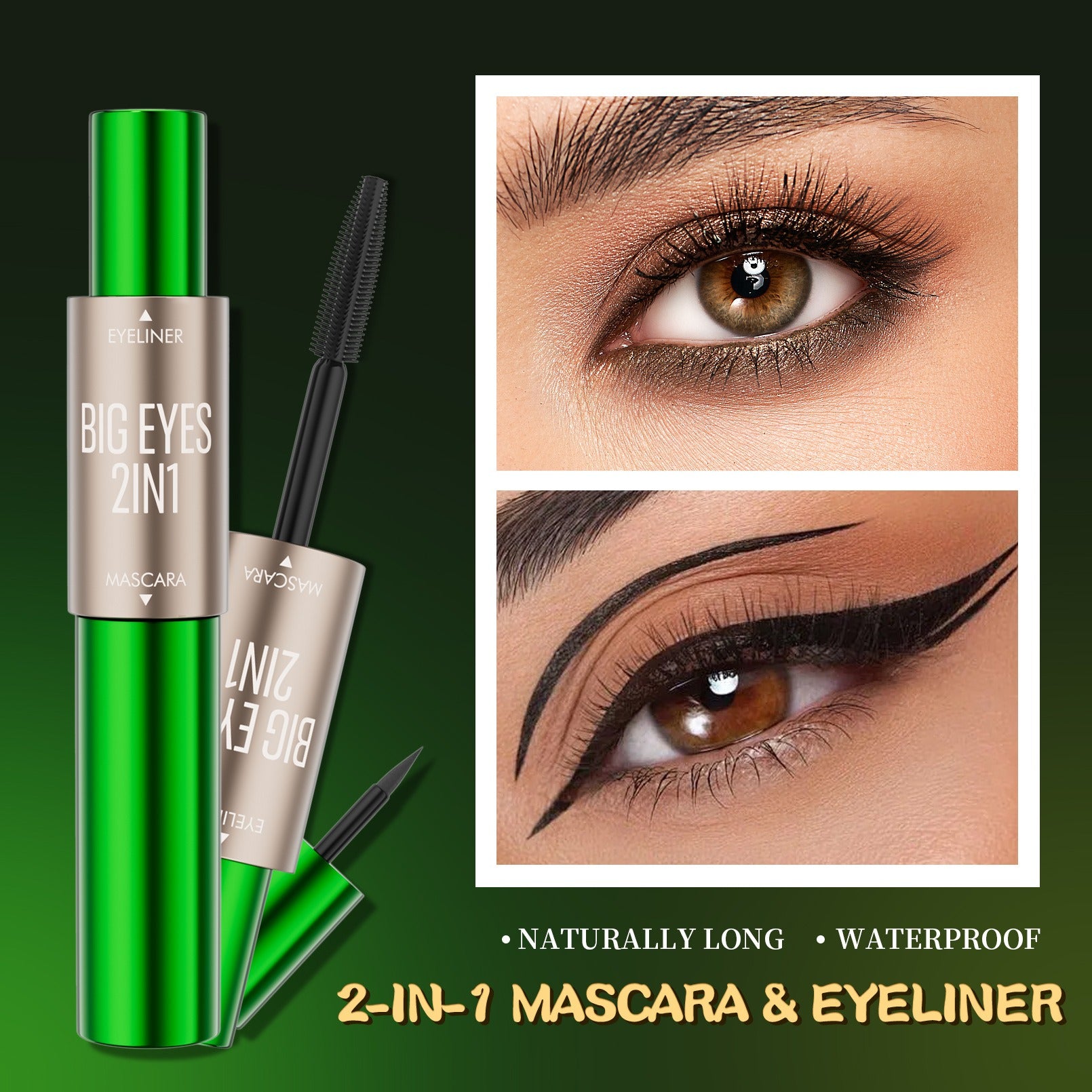 Double-Ended Mascara and Eyeliner, Long and Thick, Natural and Smooth, No Smudge Eyeliner