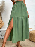 Frill High Slit Long Flowy Skirt