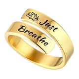 Just Breathe Wrap Titanium Steel Ring with Engraved Lotus or Heart Adjustable Size