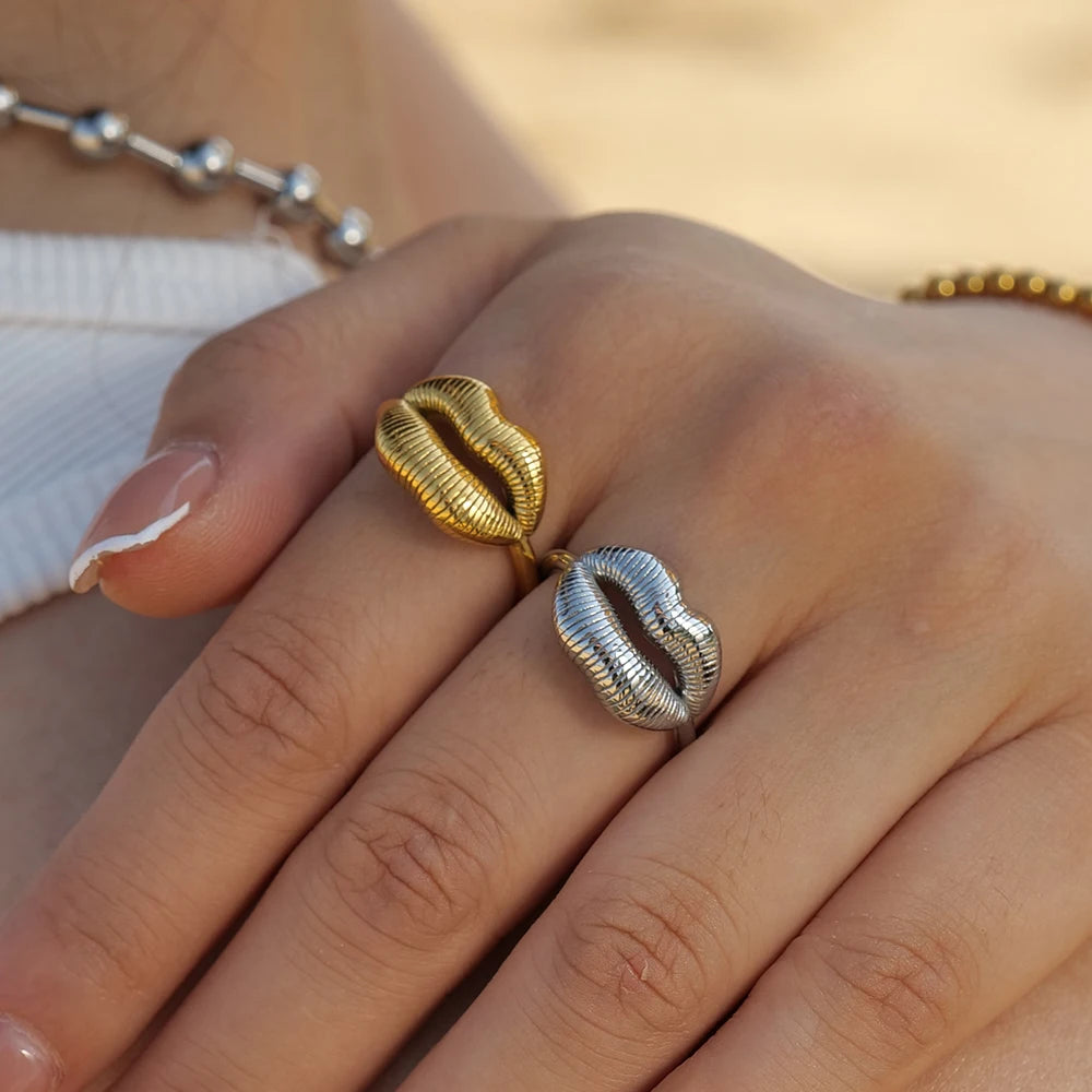 Trendy Stainless Steel Lip Design Ring, Women's Adjustable Size Ring with Lips Jewelry Gift