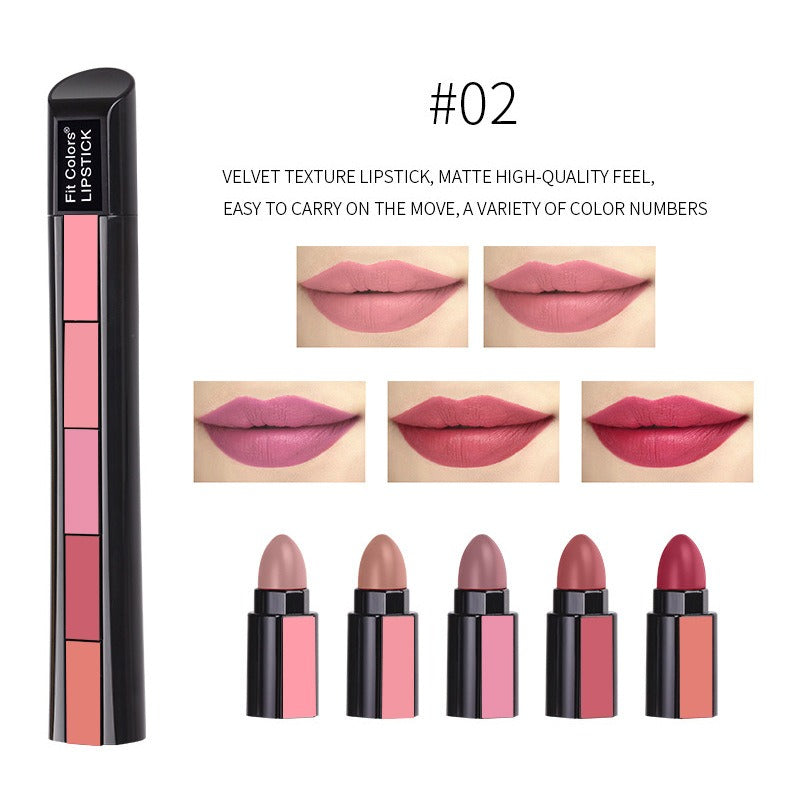 Matte Velvet Lipstick 5 in 1 Color Waterproof Colorfast Lipstick