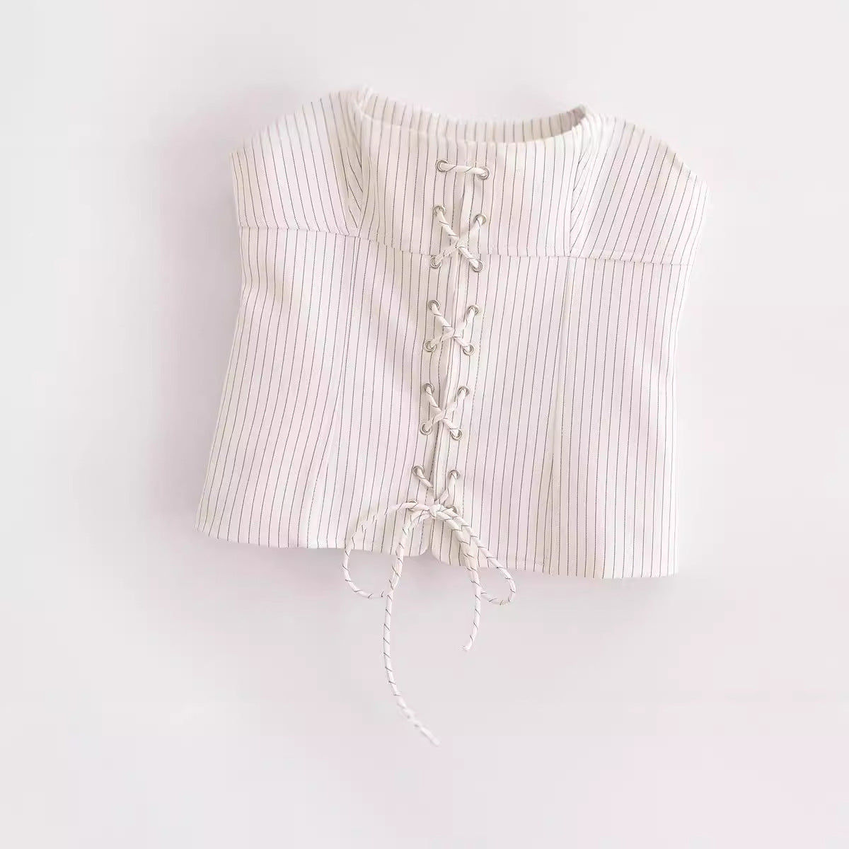 Lace-up Low Neck Sleeveless Striped Corset Top