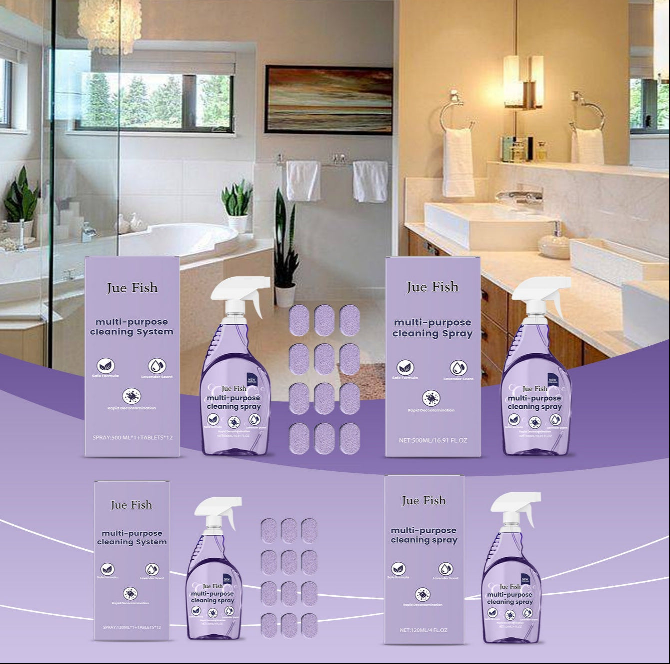 Multi-Purpose Lavender Cleaner Easily Cleans Kitchen, Bathroom, Floors, Grease Stains, Countertops