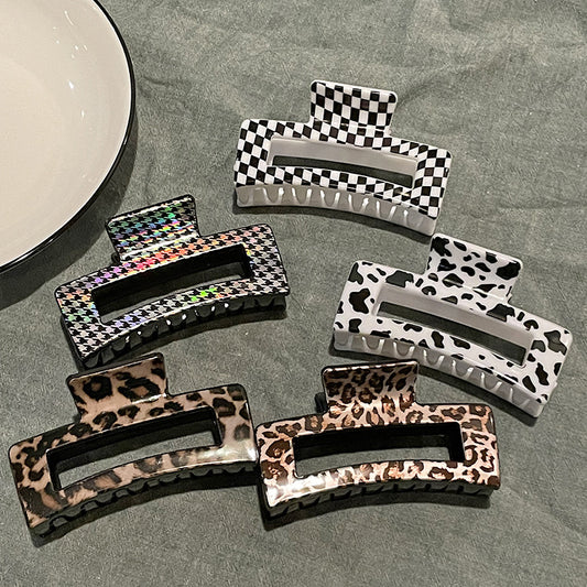 Leopard Animal Print Hair Clips, Large Cow Pattern, Checkered, Iridescent Geometric Rectangle Clips