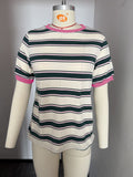 Round Neck Loose Top Striped Contrast Color T-shirt