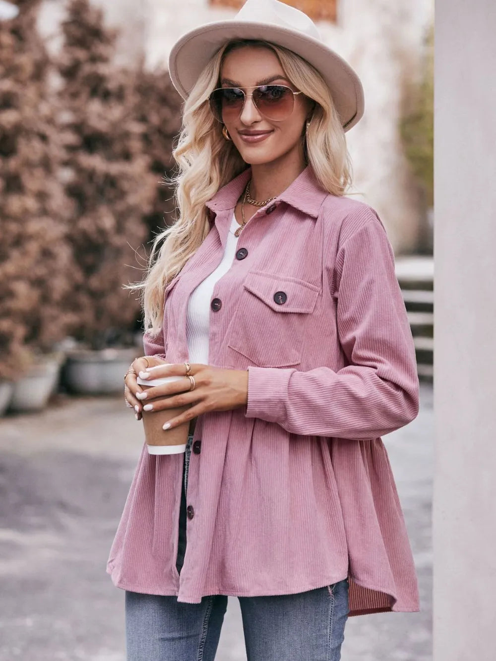 Mandy Autumn Collared Neck Loose Fit Button Down Top