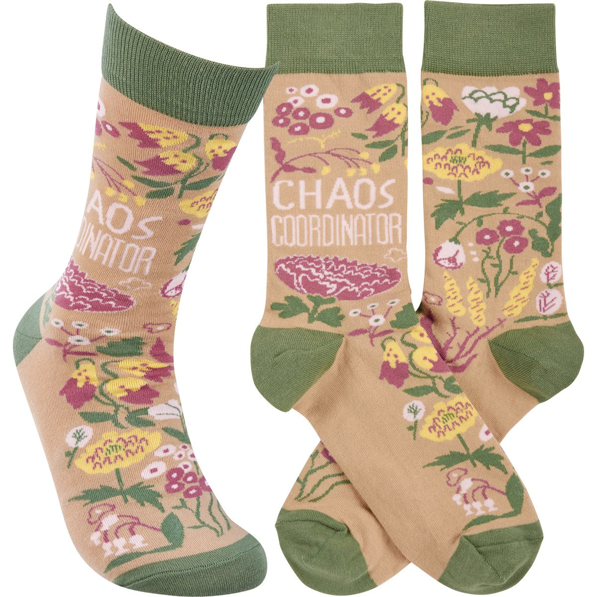 Chaos Coordinator Funny Socks in Green and Floral | Gift for Her