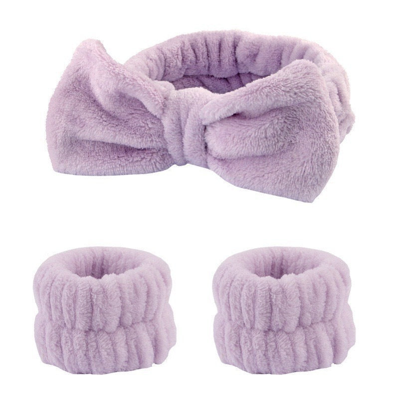 Soft Stretchy Bow Headband with Waterproof Wrist Strap Set for Face Washing
