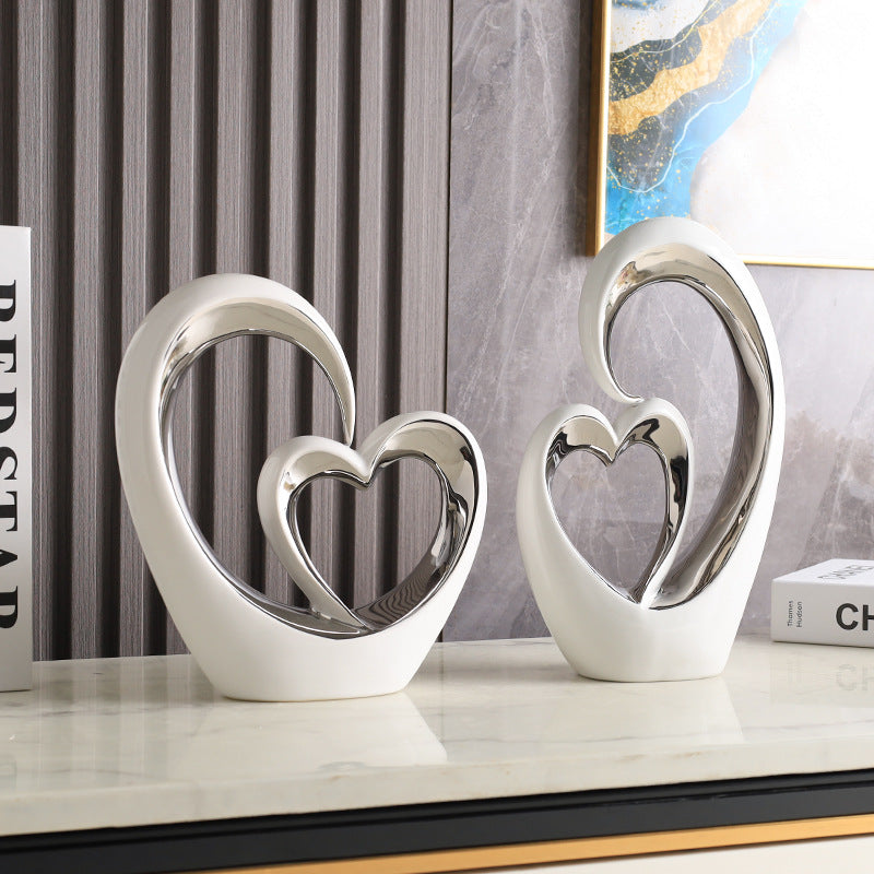 Modern Creative Heart-to-Heart Gold or Silver Statue Decor for Home