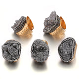 Natural Crystal Geode Cluster Ring, Beautiful Stone Cluster with Diamonds, Geode Gold-Plated Handmade Ring