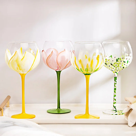 Hand Painted Floral Glass Goblet Cup 1 Piece Wine Glasses for Wedding Party Events