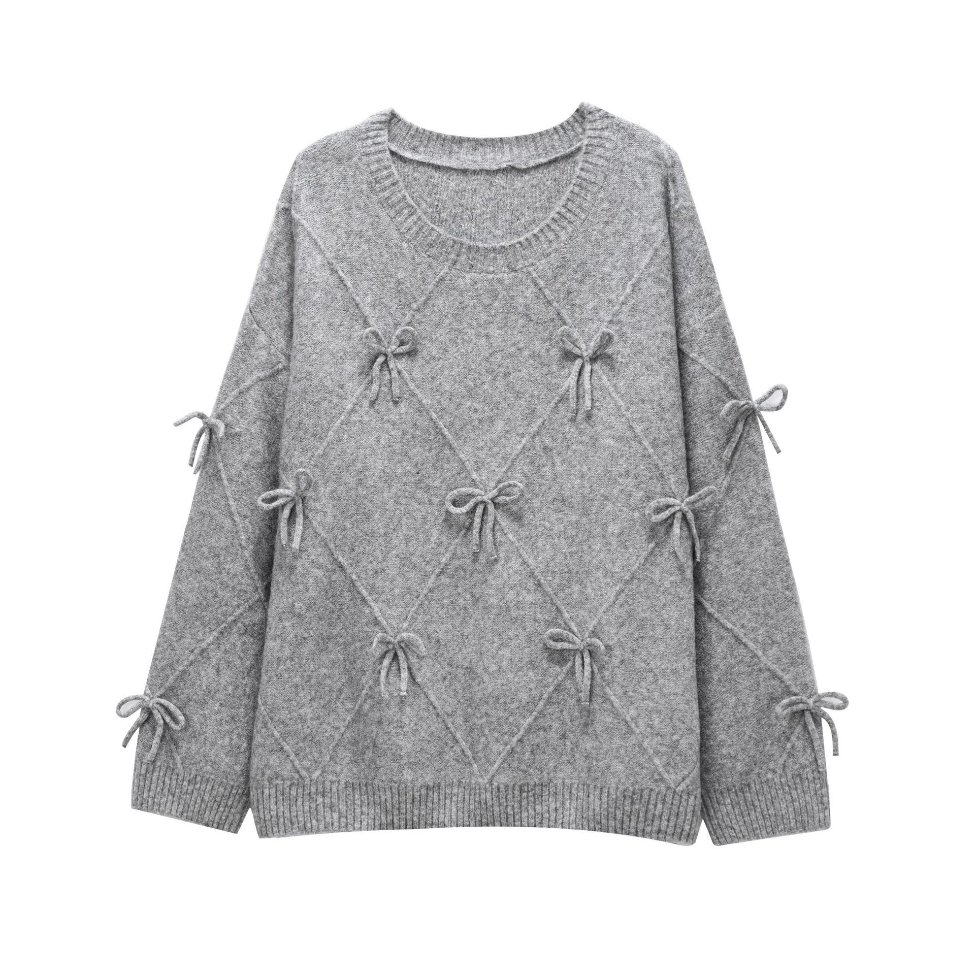 Sweet Round Neck Bow Knitted Sweater