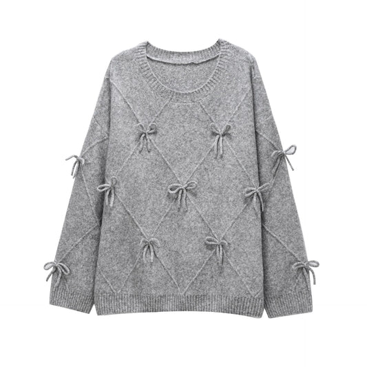 Sweet Round Neck Bow Knitted Sweater