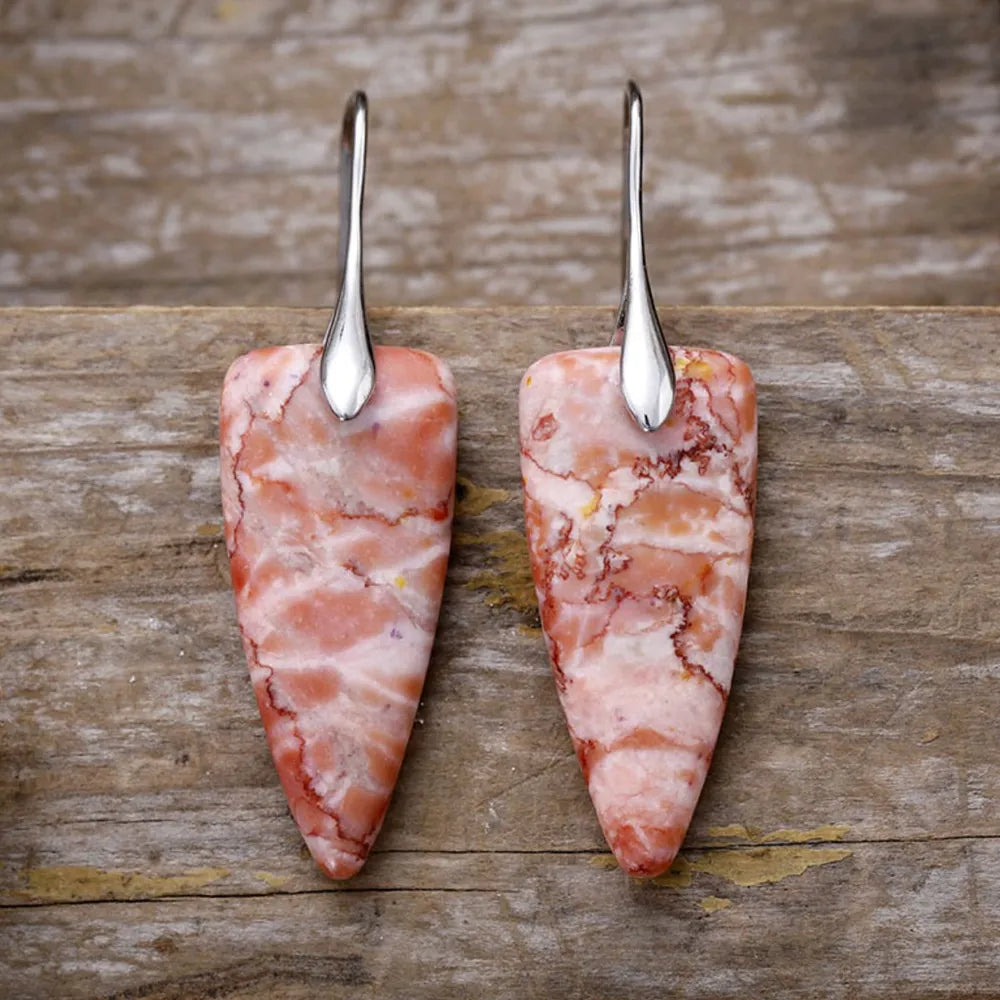 Natural Stone & Gold Shimmer Geometric Shape Earrings