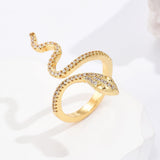 Gold Snake Shaped Ring with Diamonds Adjustable Size