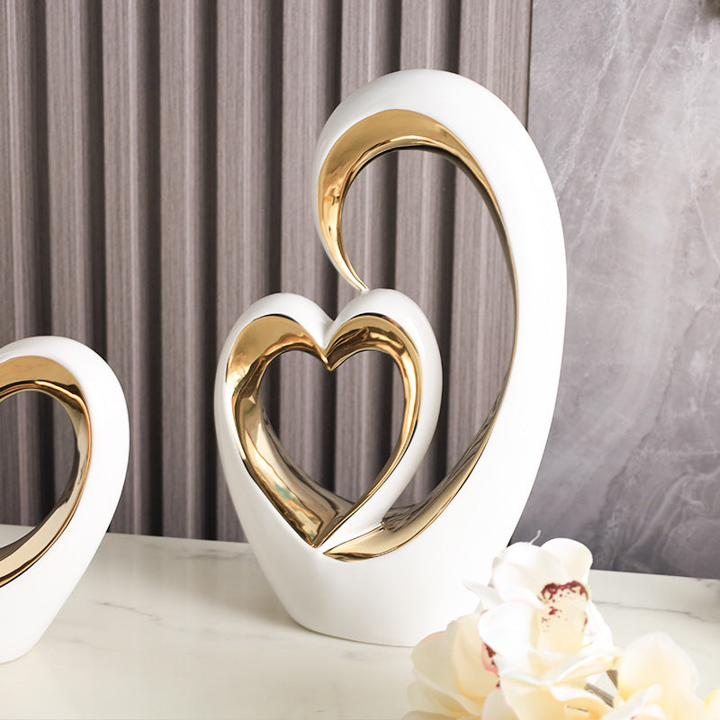 Modern Creative Heart-to-Heart Gold or Silver Statue Decor for Home