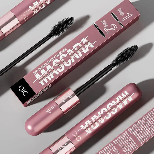 Double Head Black Mascara Waterproof Lengthens Extension Eyelashes Non-smudge Lengthening Volume 5D Silk Fiber Mascara