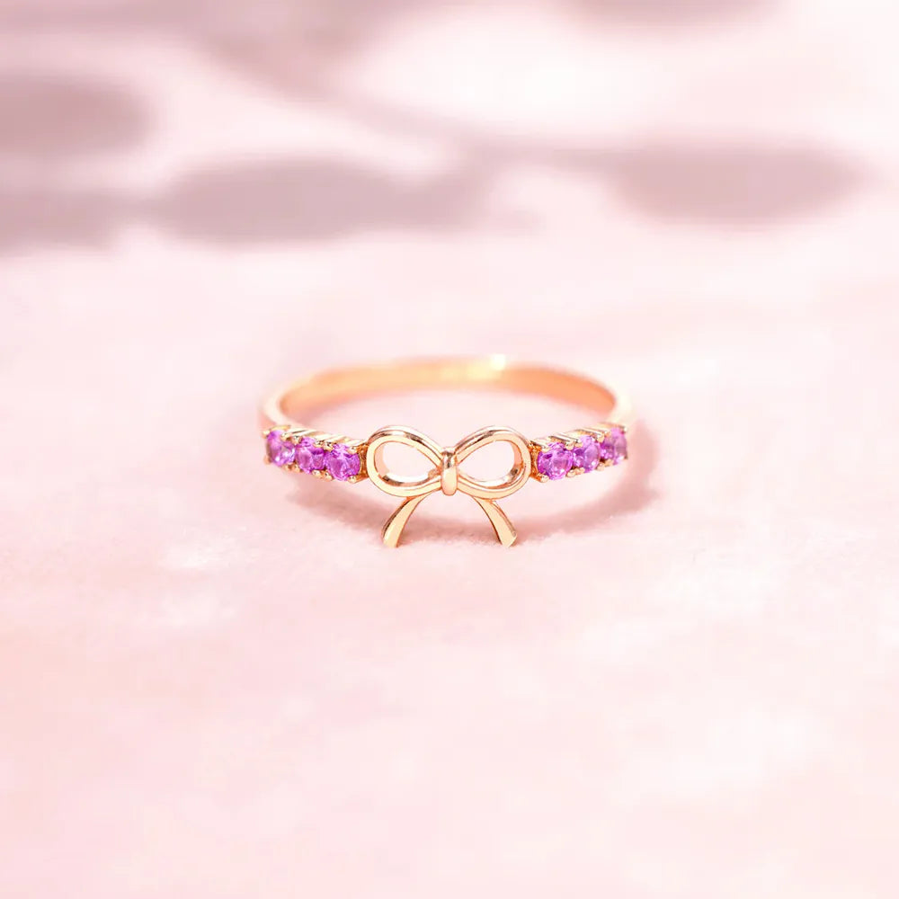 Pink Stone Bow 925 Sterling Silver Ring