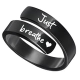Just Breathe Wrap Titanium Steel Ring with Engraved Lotus or Heart Adjustable Size