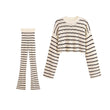 Striped Crochet Long Sleeve Top and Pants Set