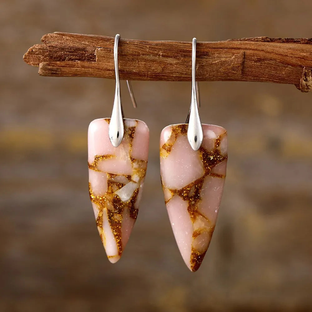 Natural Stone & Gold Shimmer Geometric Shape Earrings