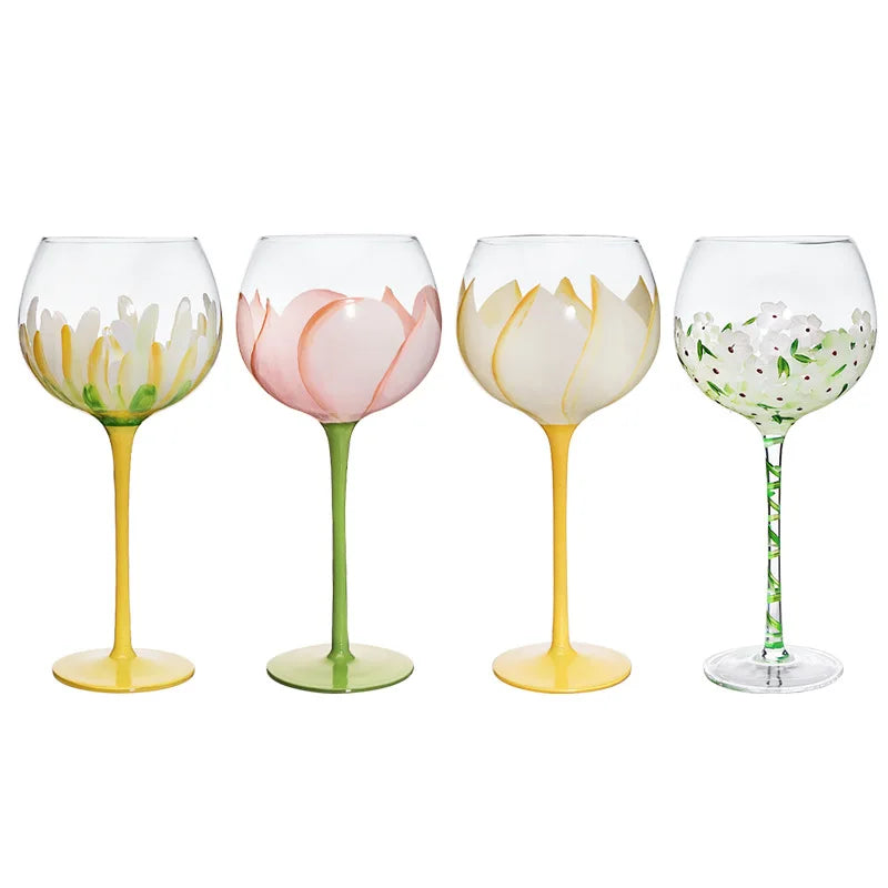 Hand Painted Floral Glass Goblet Cup 1 Piece Wine Glasses for Wedding Party Events