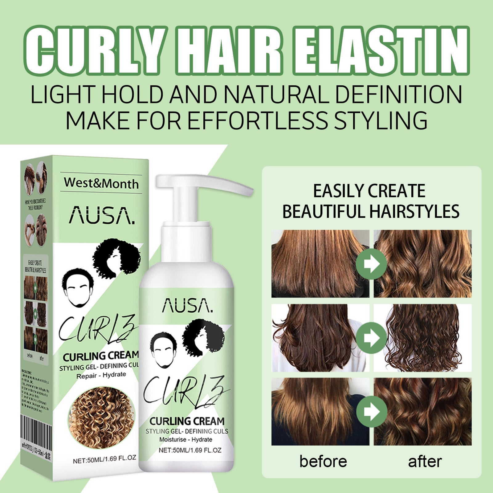 Curly Hair Styling Cream, Moisturizing Curly Hair Styling Fluffy Strong Hair Keratin Smoothing Frizz