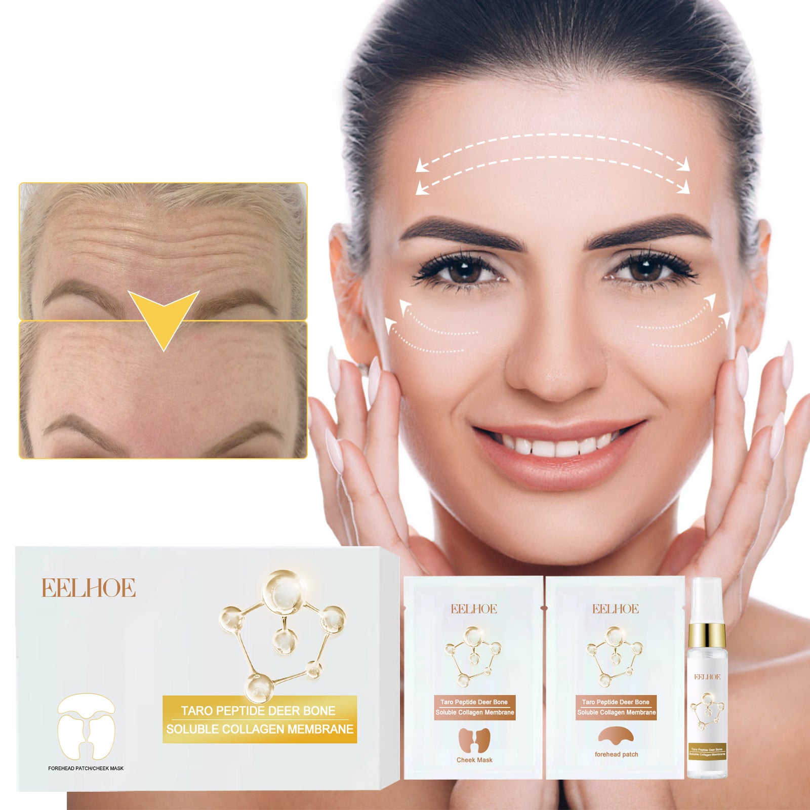 Collagen Membrane Patch Kit, Reduces Wrinkles, Smooths Forehead Fine Lines, Moisturizes And Tightens Skin Protein Membrane